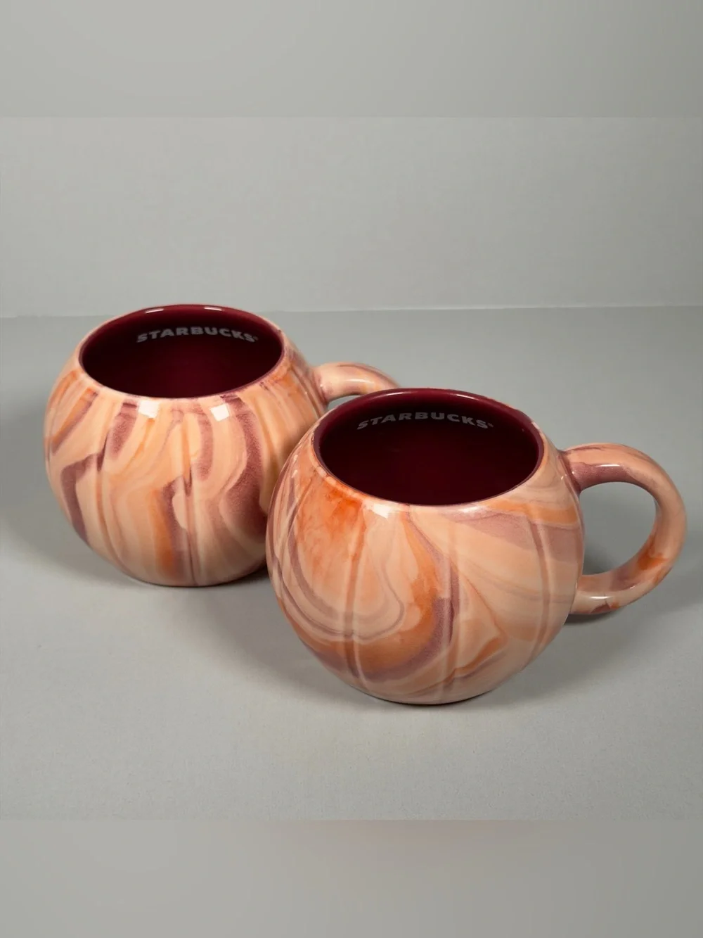 Starbucks 2025 Marble Pumpkin Mug Set of 2 Fall Halloween Cream Orange 12oz